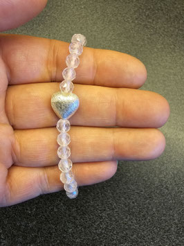 Armband Rosenquarz mit Silberherz