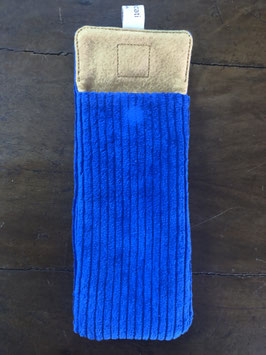 Etui à lunettes bleu roi, intérieur moutarde pâle
