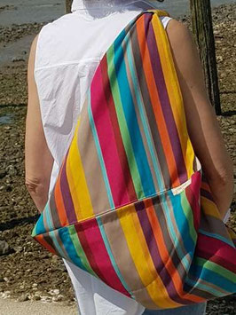Sac origami rayé multicolore doublé, taille L