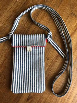 Pochette smartphone rayée marine/blanc