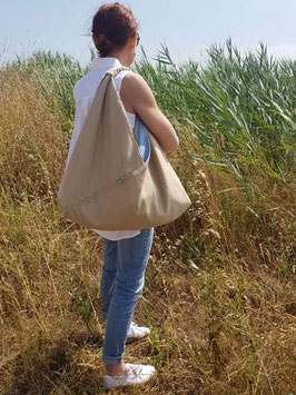 Sac origami réversible beige/Chambray bleu, taille L