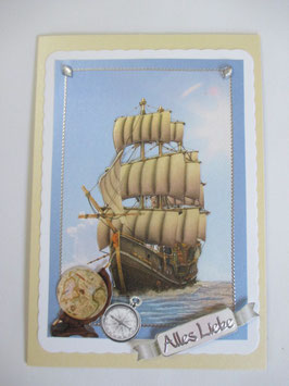 Grußkarte für Männer Segelschiff Silber