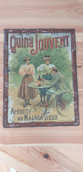 QUINA JOUVENT  Apéritif au Malaga Vieux . Décor romantique. impr F Champenois bvd    St Michel Paris Tôles litho   vers 1900  -  40 x 30 cm