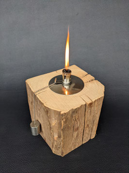 LAMPE A HUILE EN VIEUX BOIS