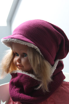 Ensemble bonnet et snood bordeaux