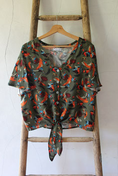 Blouse nouée kaki imprimé floral