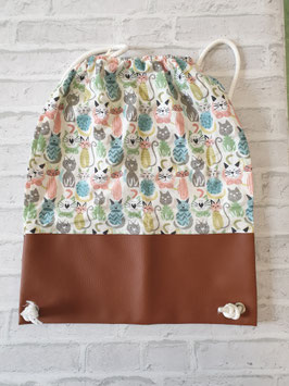 Rucksack 42 x 36 cm bunte Katzen Boden Kunstleder