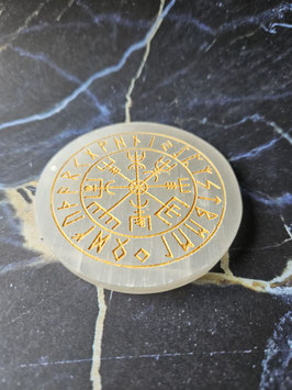Seleniet schijf vegvisir en runen 8 cm