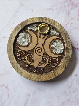 Incense Holder Crescent Moons clear quartz