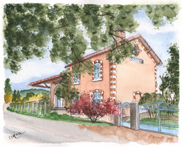 Aquarelle originale 30 x 40 cm "L'ancienne gare de Seillans"