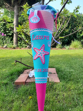 Schultüte Seestern, helltürkis-pink