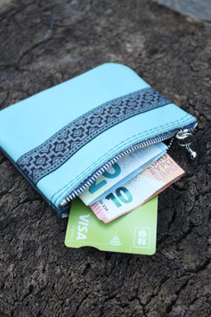 Porte-monnaie cuir bleu galon géo N°13