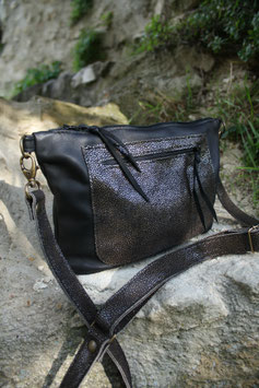 Mini sac Inès cuir noir et galuchat