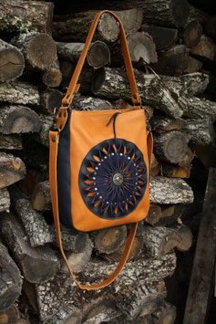 Sac à main Surya cuir miel et bleu nuit