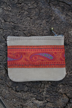 Porte-monnaie cuir nubuck gris galon indien N°4