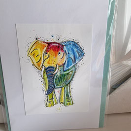 A5-Karte Bunter Elefant A5K29