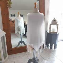 Châle de mariage, enfant ou adulte en mousseline blanche synthétique, franges perlées, 160 x80cm, vintage, Laurine Masset #30