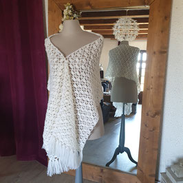 Etole Châle de mariée bohême en laine mohair tricotée blanc cassé, fait main, au crochet, vintage, 35x210 cm