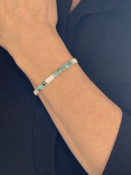 Bracelet fin extensible turquoise/kaki/blanc/doré