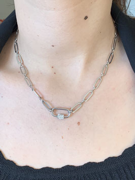 Collier fermoir strass argenté