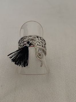 Bague jonc ajouré Serpent/Pompon noir