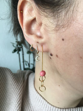 Boucles d'oreilles chaines pendantes doré perle rose