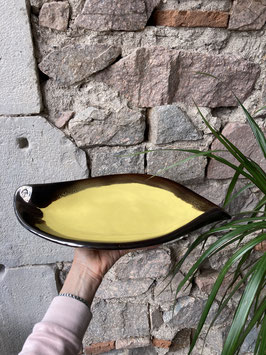 Grand plat céramique noire & jaune années 50