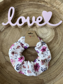 Musselin Scrunchie Haargummi Baumwolle "Blumen auf weiß" unisize