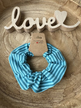 Scrunchie Haargummi Jersey " Streifen petrol " Unisize Einzelstück