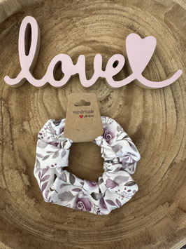 Haargummi Scrunchie Accessoires Kinder & Erwachsene " Rosen weiß/lila " unisize