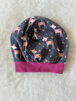 Bündchen Beanie Mütze einlagig " Rehe " KU 51-54