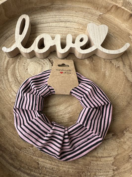 Scrunchie Haargummi Jersey " Streifen altrosa/schwarz " unisize Einzelstück