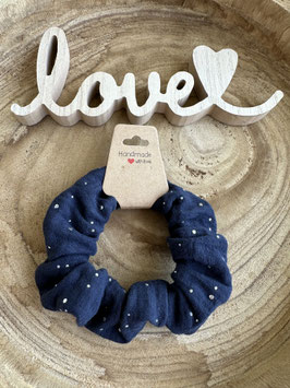 Musselin Scrunchie Haargummi Baumwolle " Glitzer Steine dunkelblau " unisize