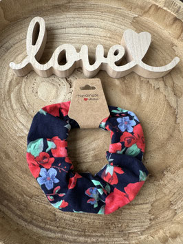 Scrunchie Haargummi Jersey " Rosen bunt auf dunkelblau " Unisize
