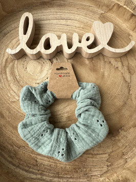 Musselin Scrunchie Haargummi Baumwolle "mint Stickerei " Unisize