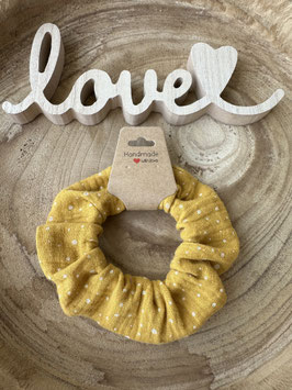 Musselin Scrunchie Haargummi Baumwolle "Punkte Gelb" unisize