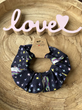 Scrunchie Haargummi Jersey "Einhorn dunkelblau" unisize Einzelstück