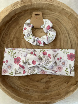 Stirnband wahlweise mit Haargummi Accessoires Kinder & Erwachsene " Dezente Blumen "