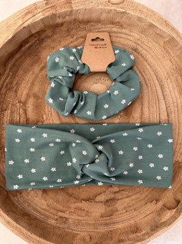 Stirnband doppellagig wahlweise mit Haargummi Kinder & Erwachsene " Blumen auf mint "