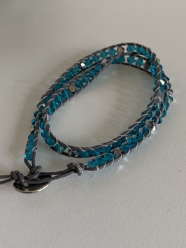 Wickelarmband mit Glaskristallsteinen in türkis und grau