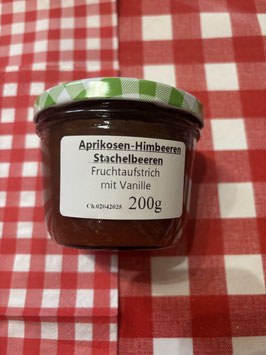 Aprikosen- Stachelbeere-Himbeere-Vanille Fruchtaufstrich 200g--  F4
