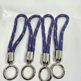 Schlüsselanhänger: Segelseil Navy & Pink | Edelstahlring