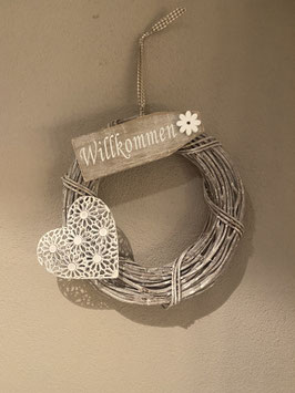 Türkranz mit Herz weiss mit Blumen - Nr. 2