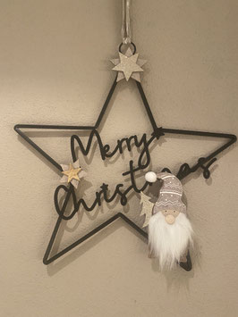 Adventsstern schwarz "Merry Christmas" mit Wichtel