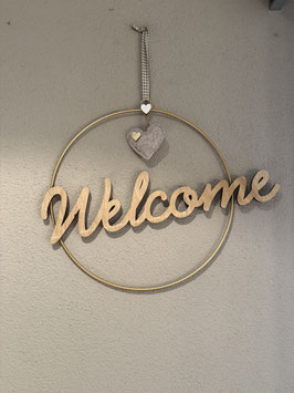 Metallreif gold mit Welcome und Stoffherz braun