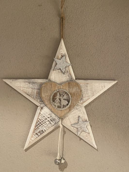 Adventsstern Holz weiss mit Herz