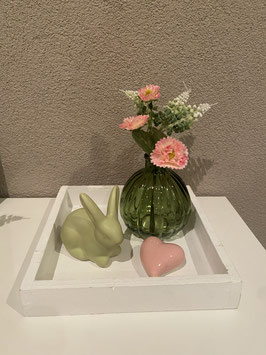 Dekoset bestehend aus Vase klein mit Deko, Hase und Herz