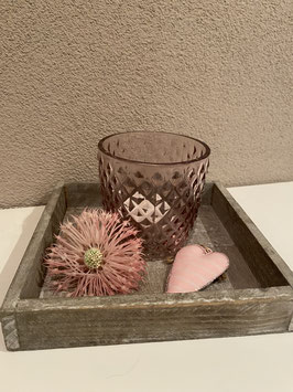 Geschenkeset "rosa 1" bestehend aus Tableau taube mit Teelicht rosa, Herz u. Blume rosa