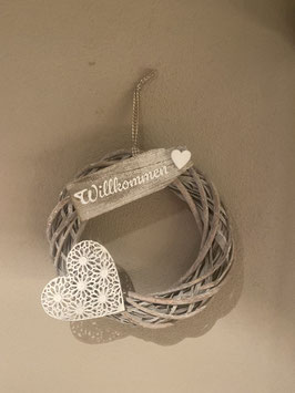 Türkranz mit Herz weiss mit Blumen - Nr. 1