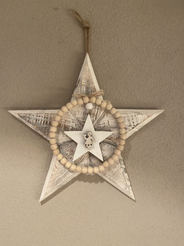 Adventsstern Holz weiss mit Engel Seite